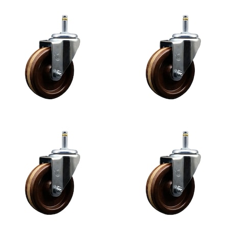 Service Caster 4'' High Temp Phenolic Wheel Swivel 7/16'' Grip Ring Stem Caster Set, 4PK SCC-GR20S414-PHRHT-716138-4